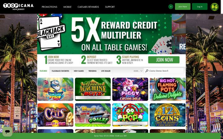 Screenshot of tropicanacasino.com