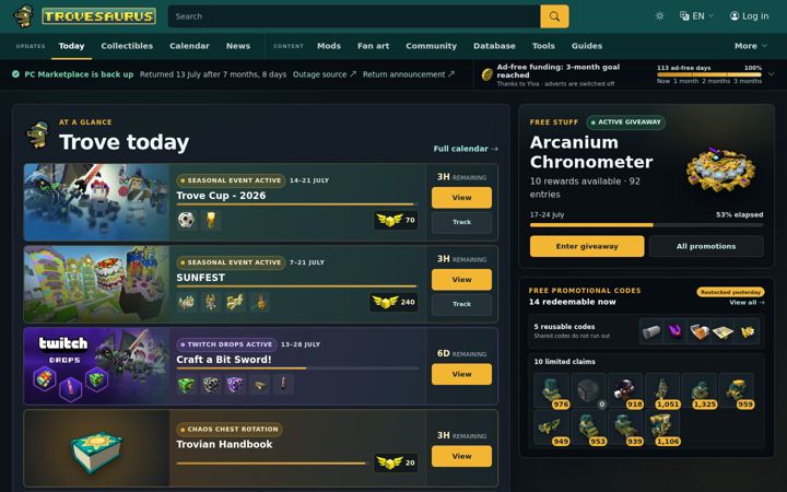 Screenshot of trovesaurus.com