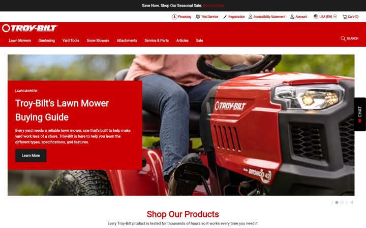 Screenshot of troybilt.com