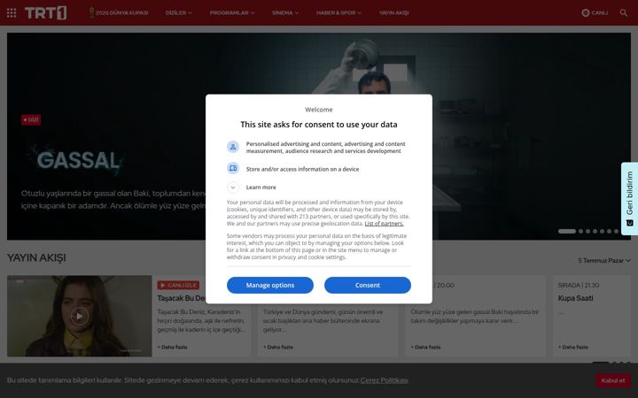 Screenshot of trt1.com.tr