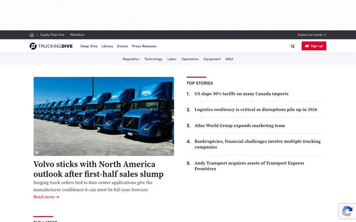 Screenshot of truckingdive.com