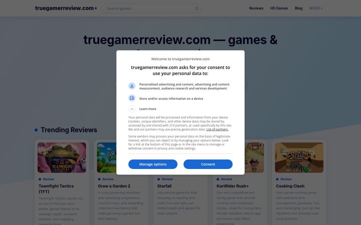 Screenshot of truegamerreview.com