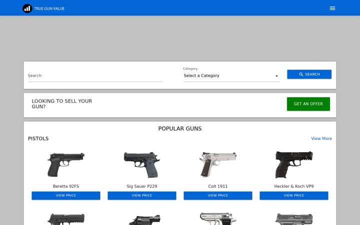 Screenshot of truegunvalue.com