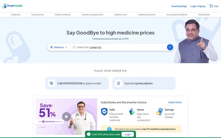 Captura de pantalla de truemeds.in