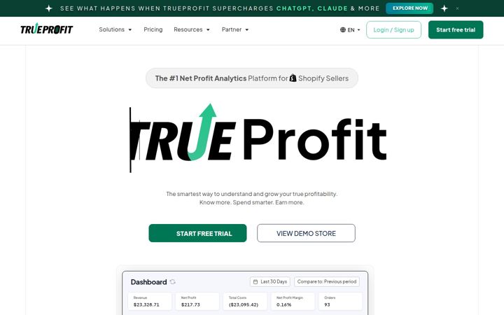 Screenshot stránky trueprofit.io