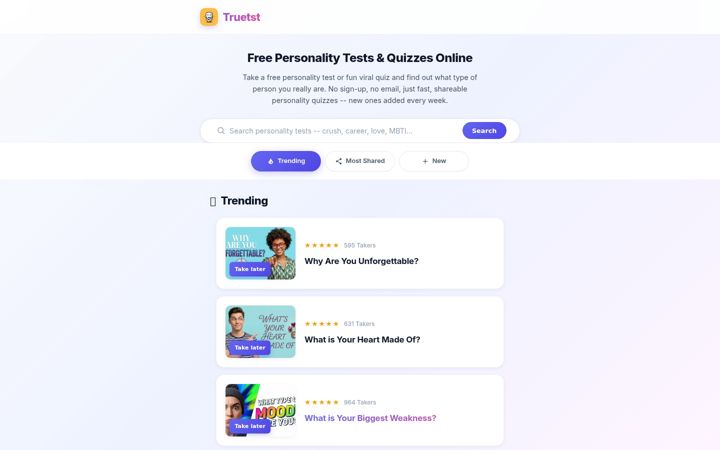 Ekrānuzņēmums no truetst.com