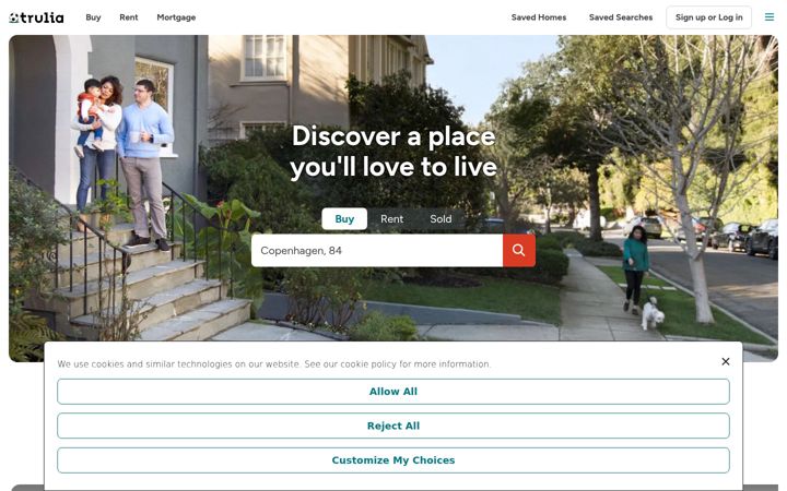 Captură de ecran a trulia.com