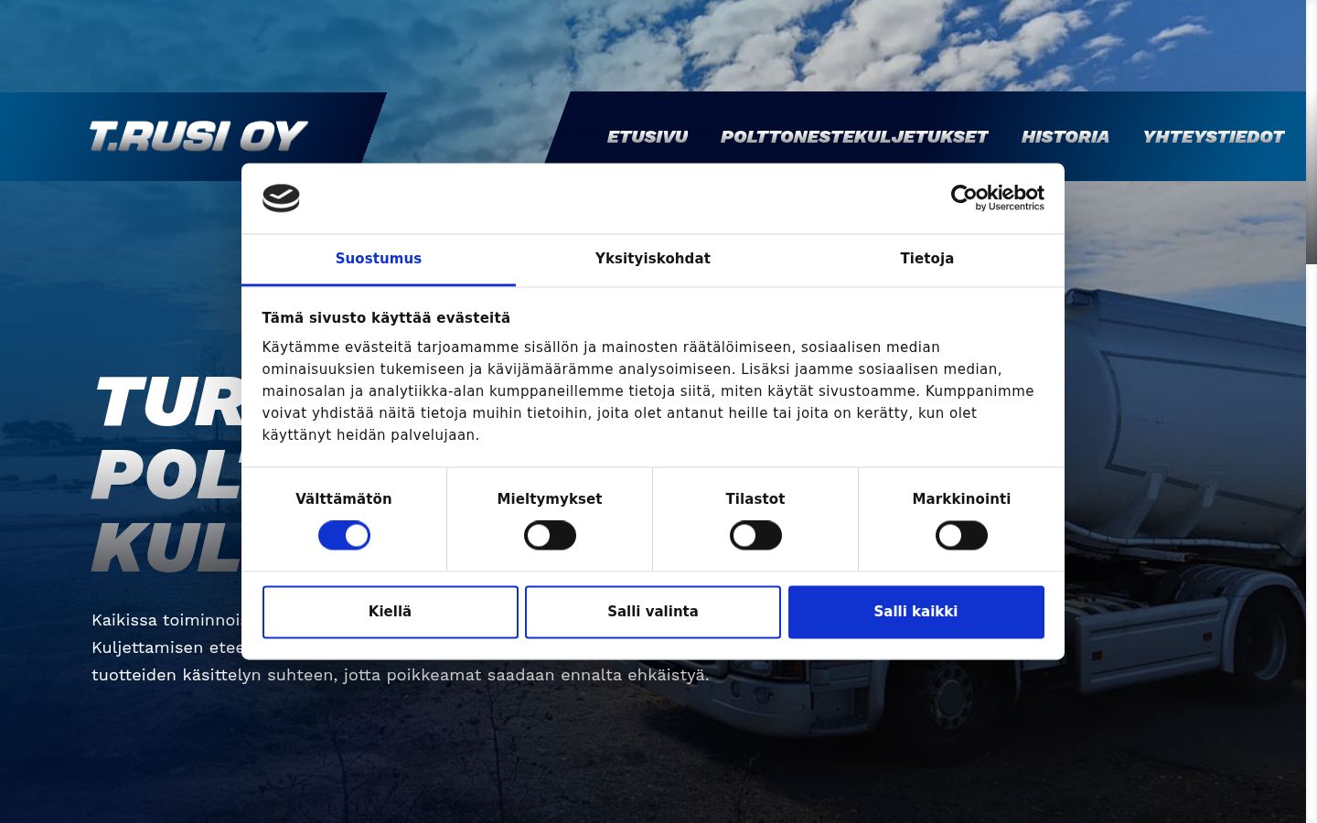 Screenshot del banner di consenso mostrato prima di qualsiasi interazione