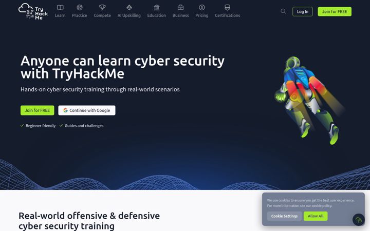 Kuvakaappaus sivustosta tryhackme.com