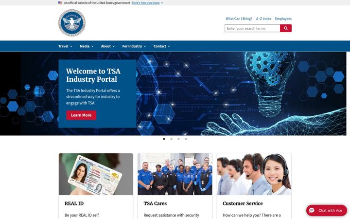 Skærmbillede af tsa.gov