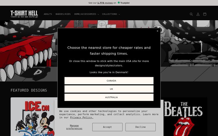 Screenshot of tshirthell.com