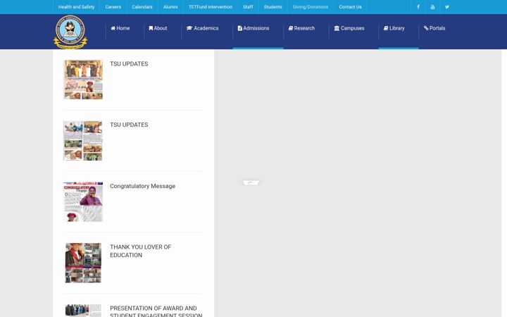 Screenshot of tsuniversity.edu.ng