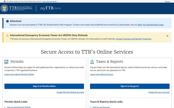 Screenshot of ttbonline.gov