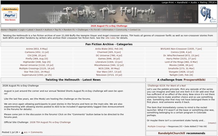 Screenshot of tthfanfic.org