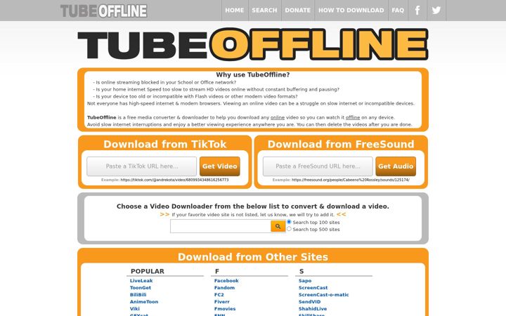 Screenshot of tubeoffline.com
