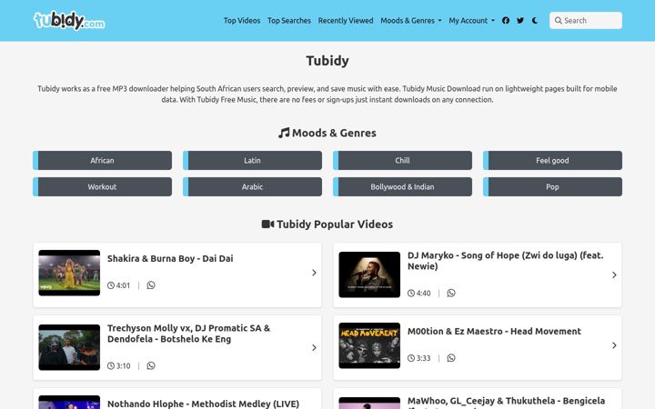 Screenshot ta' tubidy.com