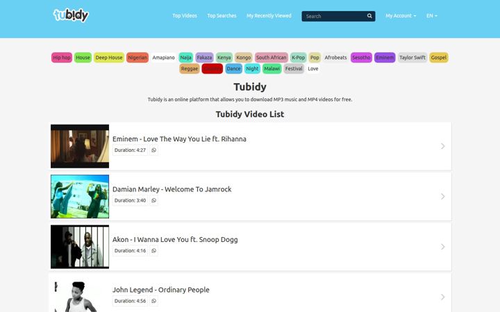 Screenshot of tubidy.cool