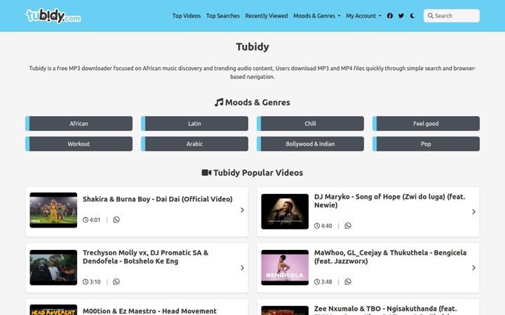 Screenshot of tubidy.social