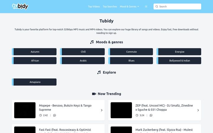 Screenshot of tubidy.ws