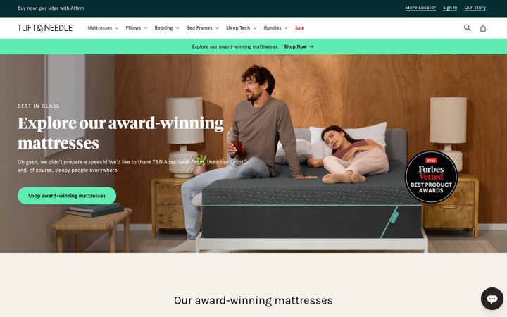 Screenshot of tuftandneedle.com