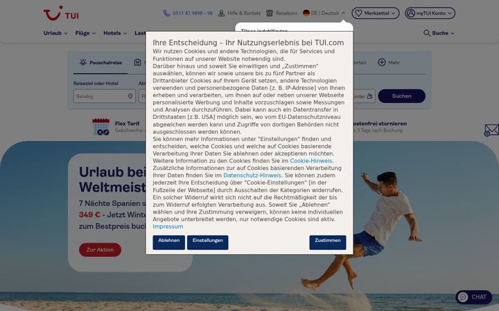 Screenshot of tui.de