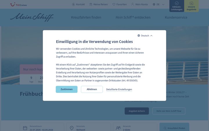 Screenshot of tuicruises.com