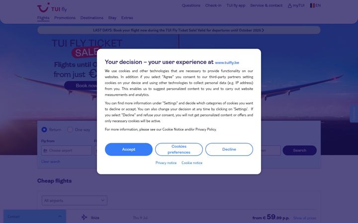 Screenshot of tuifly.be
