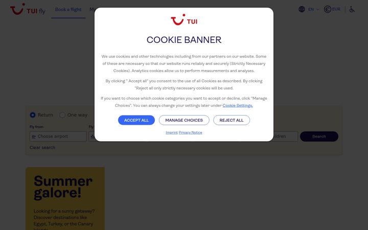 Screenshot of tuifly.com
