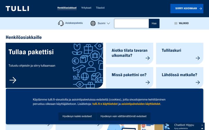 Screenshot of tulli.fi