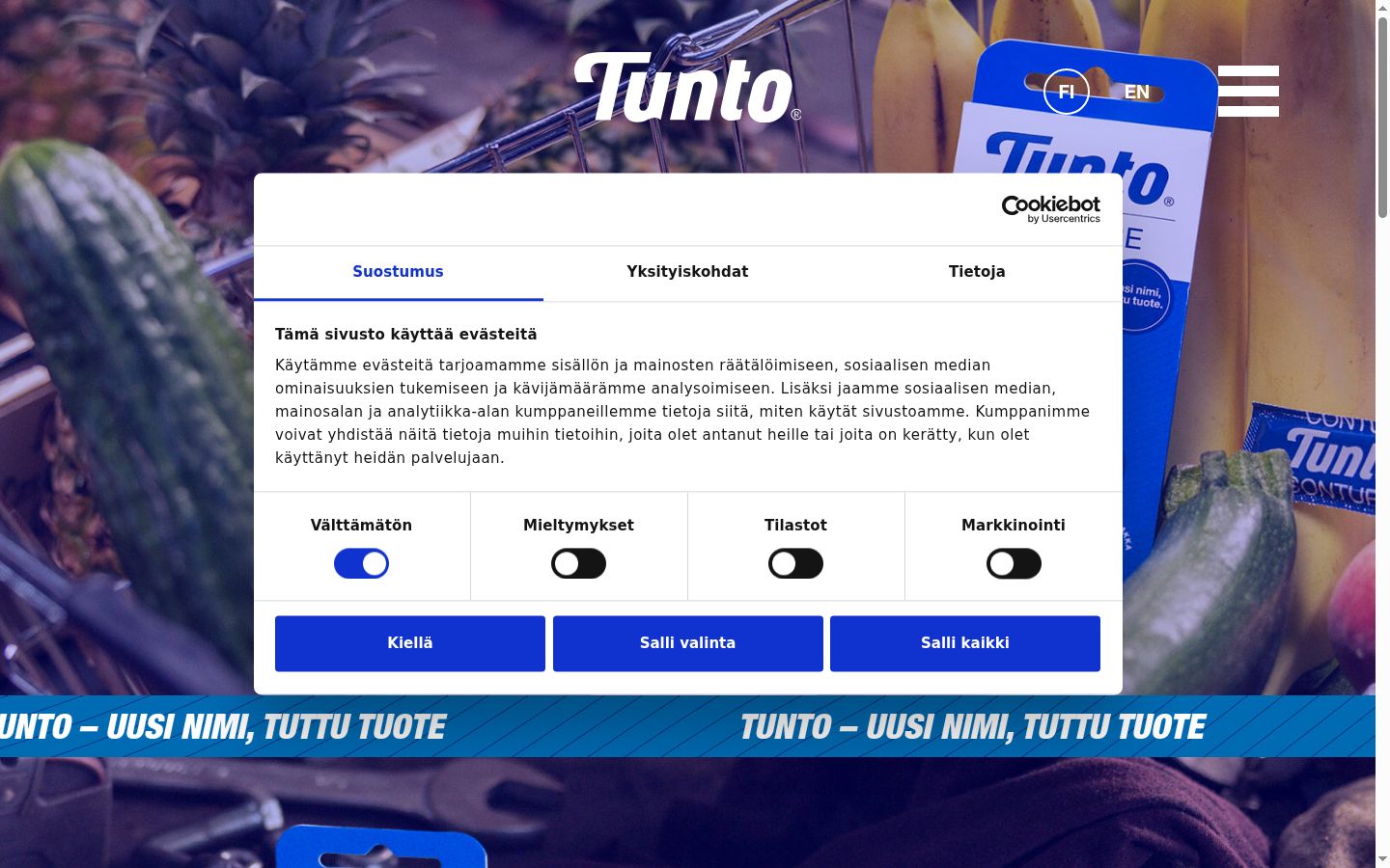 Screenshot del banner di consenso mostrato prima di qualsiasi interazione