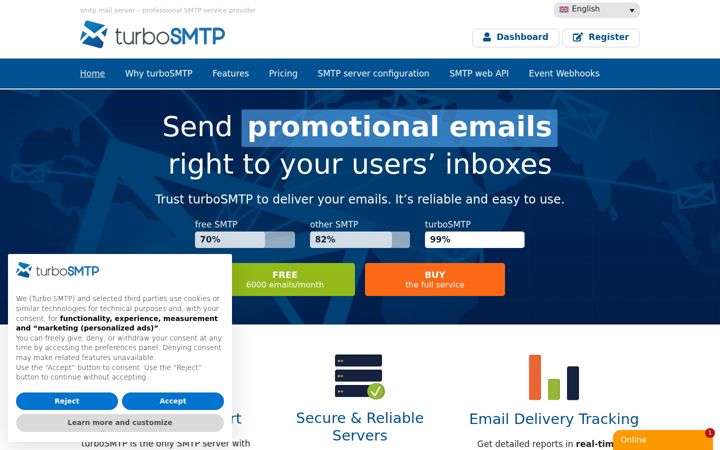 Screenshot of turbo-smtp.com