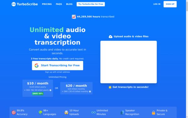 Screenshot of turboscribe.ai