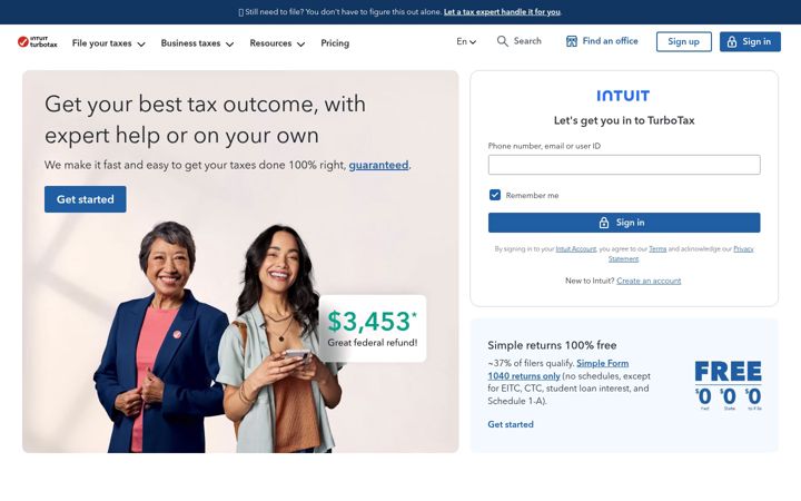 Screenshot of turbotax.com
