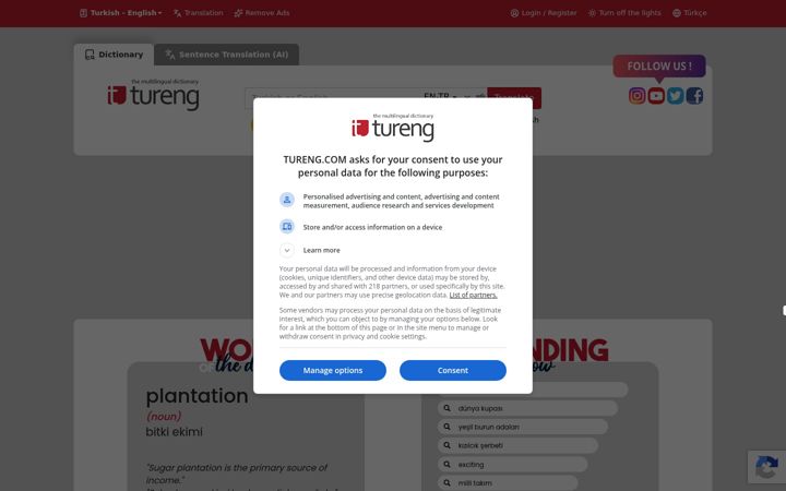 Skærmbillede af tureng.com