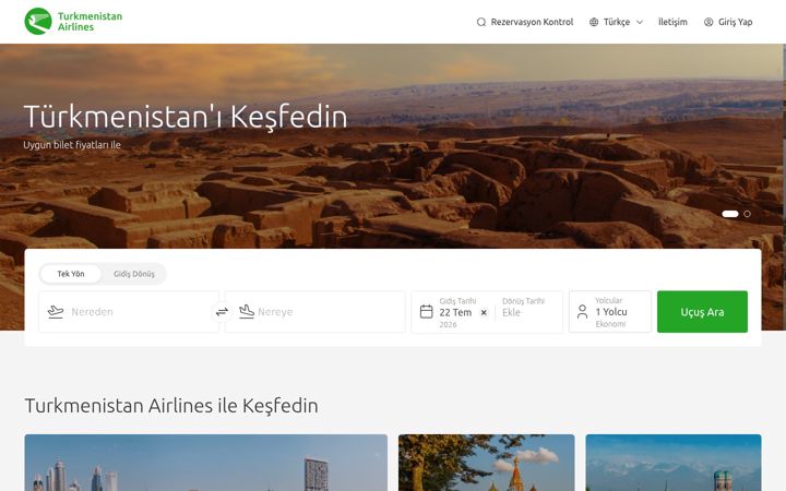 Screenshot of turkmenistanairlinestr.com