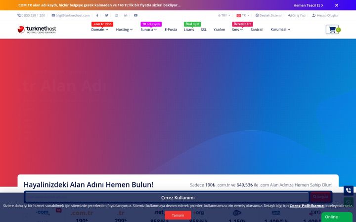 Screenshot of turknethost.com
