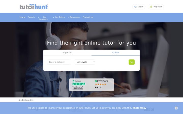 Screenshot of tutorhunt.com