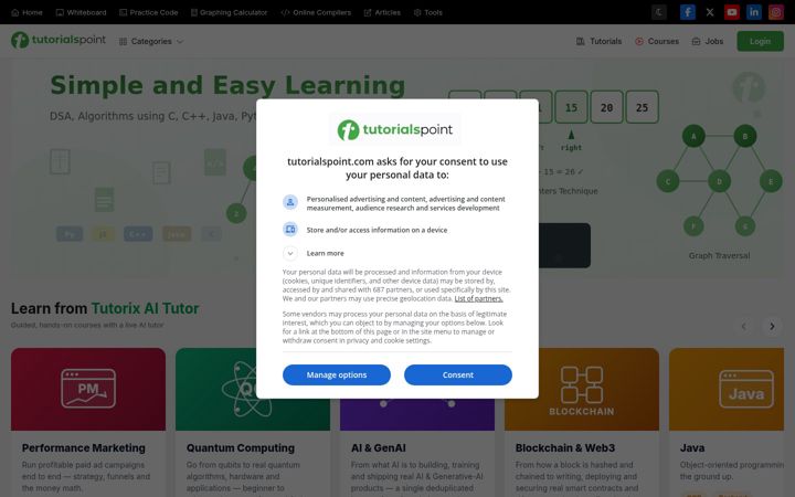 Captura de pantalla de tutorialspoint.com