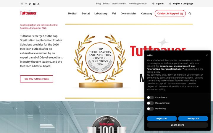 Snímek obrazovky tuttnauer.com