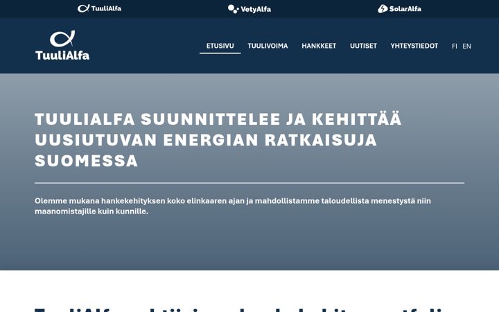 Ekraanipilt saidist tuulialfa.fi