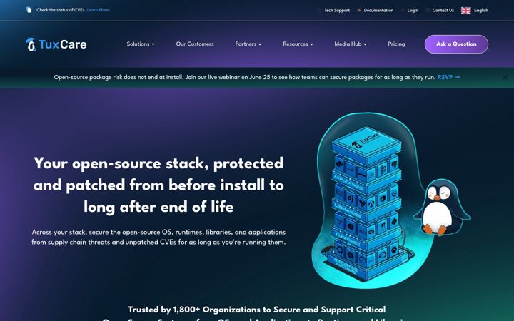 Screenshot of tuxcare.com