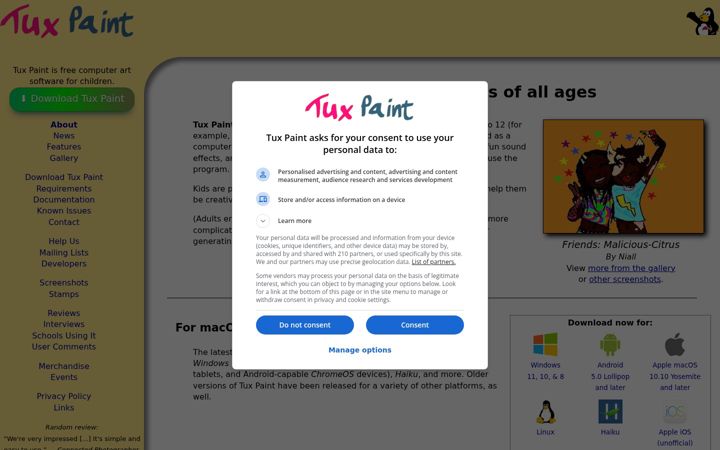 Screenshot of tuxpaint.org