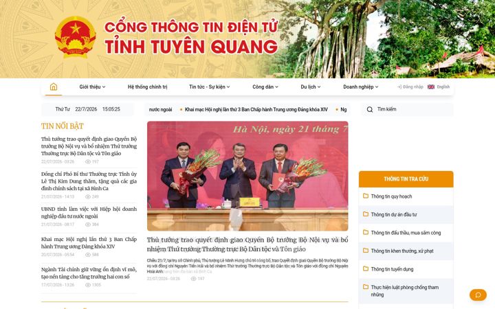 Snímek obrazovky tuyenquang.gov.vn