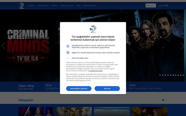 Skærmbillede af tv2.com.tr