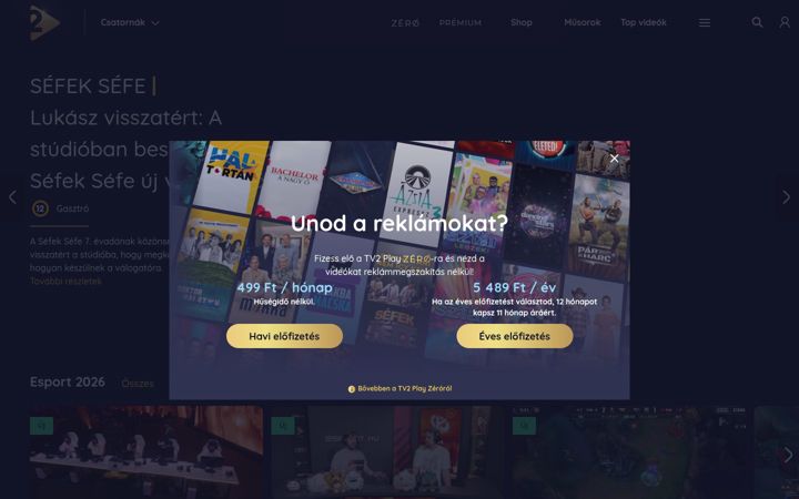 Screenshot of tv2play.hu