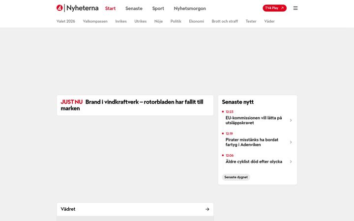 Screenshot stránky tv4.se