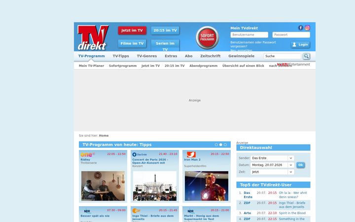 Screenshot of tvdirekt.de