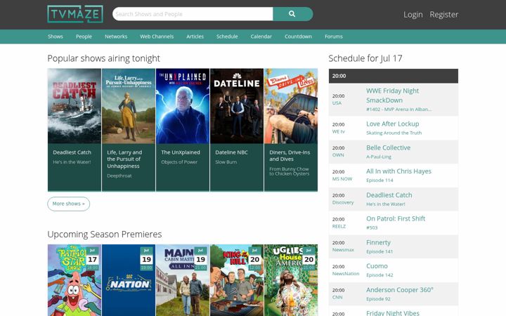 Screenshot του tvmaze.com