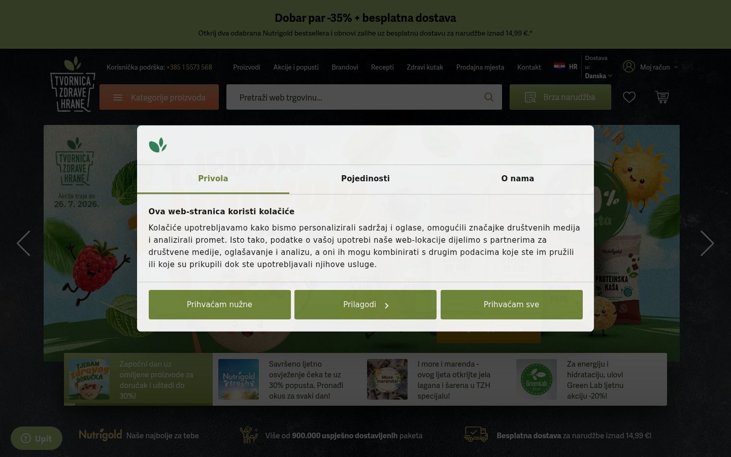 Sutikimo reklamjuostės, rodytos prieš bet kokią sąveiką, ekrano kopija