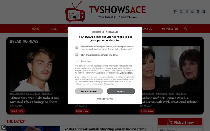 Screenshot of tvshowsace.com
